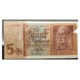 1942 German 5 Mark Banknote