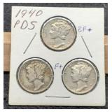 (3) 1940-P,D,S M. Dimes