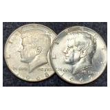 (2) 40% Silver K. Half Dollars 1968-D, 69-D