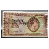 1943 Lufembourg 20 Francs Banknote