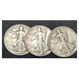 (3) W. Liberty Half Dollars: 1934, 36-D, 37