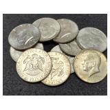 (10) 40% Silver K. Half Dollars