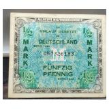 1944 German 1/2 Mark Allied Military Banknote