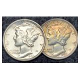 (2) Mercury Dimes: 1937-S XF, 1941-D Unc.