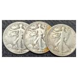 (3) 1943 W. Liberty Half Dollars: 2-P,S