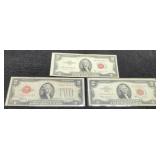 (3) Different $2 Red Seal Notes: 1928, 1953, 1963