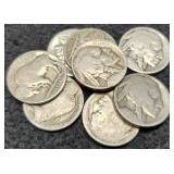(8) Buffalo Nickels, 7 No Date, 1936-D