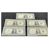 (5) 1957 $1 Silver Certificate Notes inc/