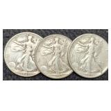 (3) W. Liberty Half Dollars: 2- 1945, 46-S
