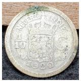 1920 Netherlands West Indies 1/10 Gulden Silver