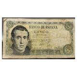 1951 Spain 5 Pesetas Banknote