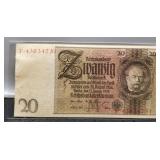 1929 German 20 Reichsmark Banknote
