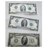$10 and $2 Bills