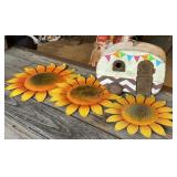 Metal Sunflowers and Birdhouse