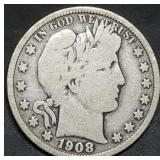 1908-D Barber Silver Half Dollar