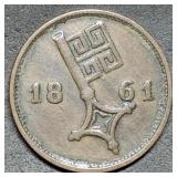 1861 German States Bremen 2.5 Schwaren Coin