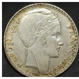 1938 France 20 Francs Silver Coin Nice