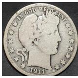 1911 Barber Silver Half Dollar
