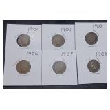 6 Nice Indian Head Cents in Holders