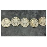 5 Nice 1920s Mercury Silver Dimes