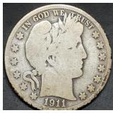 1911-S Barber Silver Half Dollar