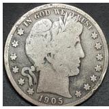 1905-S Barber Silver Half Dollar