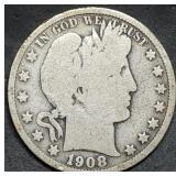 1908 Barber Silver Half Dollar