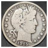 1915-S Barber Silver Half Dollar VF