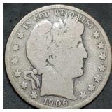 1906-S Barber Silver Half Dollar
