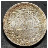 1928 Mexico 20 Centavos Silver Coin Gem BU Toned