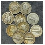 10 Nice Mercury Silver Dimes