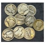 10 Nice Mercury Silver Dimes