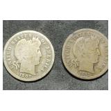 1907-S & 1915-S Barber Silver Dimes