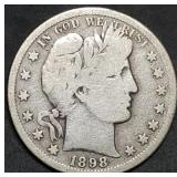 1898-S Barber Silver Half Dollar Nice