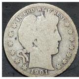 1901-O Barber Silver Half Dollar