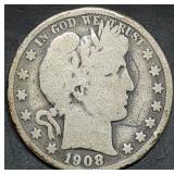 1908-O Barber Silver Half Dollar