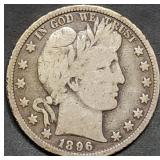 1896 Barber Silver Half Dollar Fine+