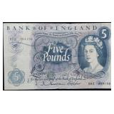 1960s Bank of England 5 Pounds Banknote