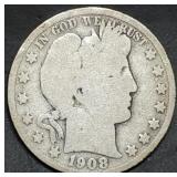 1908-S Barber Silver Half Dollar