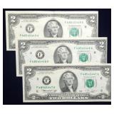 3 Consecutive 1976 $2 FRN Banknotes CU Crisp!