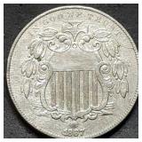 1867 Shield Nickel, High Grade Coin