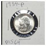 1934 Washington Silver Quarter Gem BU Nice!