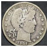 1904 Barber Silver Half Dollar