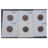 6 Nice Indian Head Cents in Holders