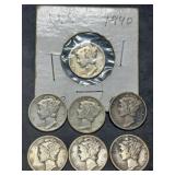 7 Nice Mercury Silver Dimes
