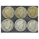 6 Nice Barber Silver Dimes