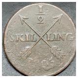 1805 Sweden Half Skilling Copper Coin