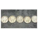 5 Nice 1920s Mercury Silver Dimes