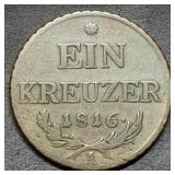 1816 A Austria 1 Kreuzer Coin Nice