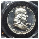 1857 Proof Franklin Silver Half Dollar Cameo